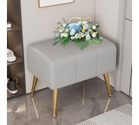 Banc ottoman rectangulaire moderne, repose-pieds rembourré, banc d'entrée en similicuir avec pieds en métal doré pour salon, foyer, vestiaire, couloir