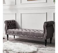 Banc ottoman rembourré - Siège d'entrée et de salon avec accoudoirs roulés touffetés - Repose-pieds long pour chambre à coucher et couloir (119,4 x 48,3 x 66 cm)