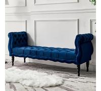 Banc ottoman rembourré - Siège d'entrée et de salon avec accoudoirs roulés touffetés - Repose-pieds long pour chambre à coucher et couloir (119,4 x 48,3 x 66 cm)