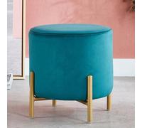 Banc ottoman rond capitonné en velours capitonné, banc rembourré, tabouret à chaussures avec étagère en métal doré pour salon, chambre à coucher, 33 x 32 cm