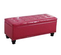 Banc ottoman rose rouge - Pouf rectangulaire en polyuréthane pour chambre à coucher, boîte de rangement avec rivets décoratifs, tabouret à changement de chaussures, capacité de 150 kg, 60 x 40 x 42 cm