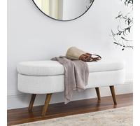 Banc ottomane de rangement ovale de 109,2 cm, repose-pieds moderne rembourré en lin avec pieds en bois d'hévéa, siège polyvalent de rangement pour chaussures pour entrée, chambre à coucher et salon