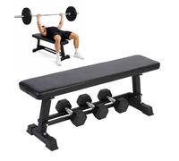 Banc plat Relaxdays, range-haltères jusqu'à 300 kg, acier, noir
