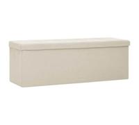 Banc pliable blanc crème en faux lin avec assise rembourrée | Coffre de rangement avec siège amovible, structure MDF, capitonné, utilisation polyvalente dans n'importe quelle pièce
