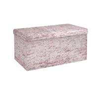 Banc pliable coffre de rangement 76x38x38 cm en velours rose - pouf tabouret, repose-pieds et boîte de rangement avec couvercle