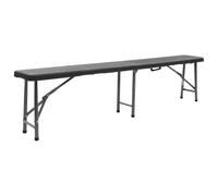 Banc pliable de jardin 180 cm HDPE noir Set de 2 avec structure en acier | Design rotin, pliage facile, poignée de transport, utilisation pique-nique camping fête, nettoyage rapide, léger portable