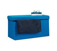 Banc pliable Relaxdays XL, pouf coffre avec repose-pieds et rangement, 38 x 76 x 38 cm, bleu