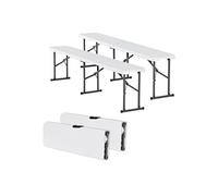 Banc Pliant En Plastique Extérieur Portable 182cm Jardin Avec Poignée Blanc 2PCS