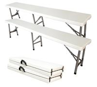 Banc pliant SOTECH 183 x 43 x 30 cm - Pack de 2, 2-4 places, HDPE/acier, blanc, portable