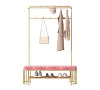 Banc porte-manteau 3 en 1 avec étagère de rangement à 2 niveaux et crochets, porte-manteau polyvalent pour salon, chambre à coucher, vestiaire