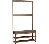 Banc porte-manteau 3 en 1 en bambou - Organiseur élégant avec étagère de rangement à chaussures et crochets, design compact de 90 cm pour entrée et décoration d'intérieur, parfait pour les petits
