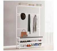 Banc porte-manteau d'entrée 4 en 1 avec chaussures en métal - Arbre d'entrée élégant pour chapeaux, manteaux et chaussures - Parfait pour le couloir, la chambre à coucher et le salon