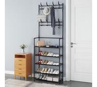Banc porte-manteau élégant 2 en 1 avec crochets, étagère de rangement indépendante pour chaussures, meuble de couloir moderne, montage facile, design peu encombrant