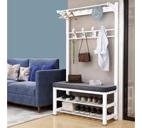Banc porte-manteau industriel moderne avec assise rembourrée en éponge - Arbre d'entrée 5 en 1 pour entrée, blanc, 100 cm, parfait pour accrocher manteaux, chapeaux et sacs