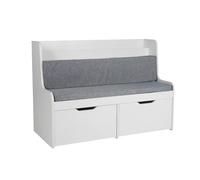 Banc pour enfants Relaxdays avec rangement, H x L x P : 70 x 100 x 45 cm, 2 tiroirs, étagère, coussin, blanc/gris