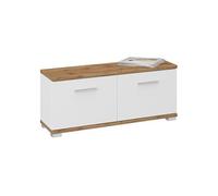 Banc rangement à chaussures VIELLA en mélaminé couleur chêne wotan et blanc