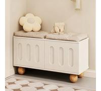 Banc Rangement Avec Structure en Bois,Banquette Bout De Lit Meuble D’Entrée Double Niveau avec Portes À Pression Assise avec Coussins,Pieds Hauts pour Nettoyage Facile(C,80*34*42cm/31.4*13.3*16.5in)