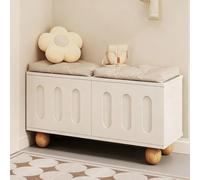 Banc Rangement Avec Structure en Bois,Banquette Bout De Lit Meuble D’Entrée Double Niveau avec Portes À Pression Assise avec Coussins,Pieds Hauts pour Nettoyage Facile(C,100*34*42cm/39.3*13.3*16.5in)