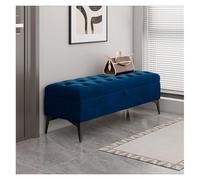 Banc Rangement Capitonné en Velours Moderne Pouf D'entrée Gris Foncé Coffre for Chambre Vestiaire(Dark Blue,100 * 40 * 43cm)