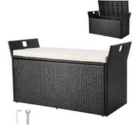 Banc rangement extérieur rotin, 340L, charge 362.9kg, coussin, terrasse, jardin, balcon.