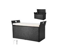 Banc rangement extérieur rotin, 340L, charge 362.9kg, coussin, terrasse, jardin, balcon.