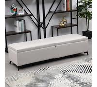Banc Rangement Mobile Acolché en Cuir Faux avec Verrou Caché Long Banc Extra Moderne pour Fin du Lit avec Grand Espace Charnière de Sécurité et Pieds en Métal(E,140 * 40 * 45CM/55.1 * 15.7 * 17.7IN)