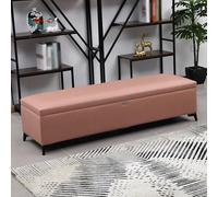 Banc Rangement Mobile Acolché en Cuir Faux avec Verrou Caché Long Banc Extra Moderne pour Fin du Lit avec Grand Espace Charnière de Sécurité et Pieds en Métal(C,150 * 40 * 45CM/59.1 * 15.7 * 17.7IN)