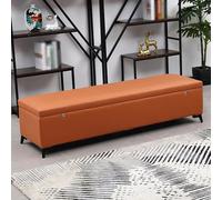 Banc Rangement Mobile Acolché en Cuir Faux avec Verrou Caché Long Banc Extra Moderne pour Fin du Lit avec Grand Espace Charnière de Sécurité et Pieds en Métal(B,150 * 40 * 45CM/59.1 * 15.7 * 17.7IN)