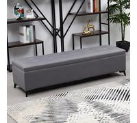 Banc Rangement Mobile Acolché en Cuir Faux avec Verrou Caché Long Banc Extra Moderne pour Fin du Lit avec Grand Espace Charnière de Sécurité et Pieds en Métal(G,140 * 40 * 45CM/55.1 * 15.7 * 17.7IN)