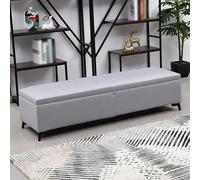 Banc Rangement Mobile Acolché en Cuir Faux avec Verrou Caché Long Banc Extra Moderne pour Fin du Lit avec Grand Espace Charnière de Sécurité et Pieds en Métal(D,160 * 40 * 45CM/63 * 15.7 * 17.7IN)