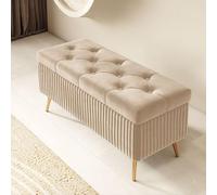 Banc Rangement Moderne D'entrée Ou Pied Lit Tabouret Repose-Pieds Capitonné Velours avec Pieds Dorés Idéal for Chambre Salon(J,100cm)