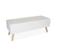 Banc Relaxdays, avec Rangement, rembourré, Similicuir, Bois, H x L x P : 40 x 110 x 40 cm, Banc pour Couloir, Blanc
