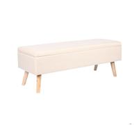 Relaxdays Banc en Lin, Espace de Rangement, H x l x P : 40 x 110 x 40 cm, Pieds en Bois, Banc rembourré pour Chambre à Coucher, Couloir, Beige