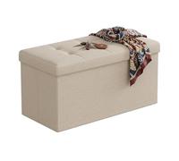 Banc Relaxdays, Rangement, Tissu, Pliable, rembourré, Couloir, Chambre, H x L x P 38 x 76 x 38 cm, Beige