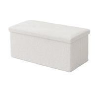 Banc Relaxdays, rangement, tissu teddy, pliable, rembourré, H x L x P : 38 x 76 x 38 cm, banc de rangement, blanc