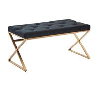 Banc rembourré en velours noir 90 x 46 x 44 cm avec structure en métal | Banc de lit pour chambre à coucher design Chesterfield | Banc de couloir Banc de garde-robe moderne