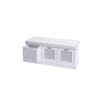Banc de vestiaire rembourré HWC-J49 - Blanc - Avec 3 compartiments de rangement