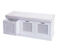 Banc de vestiaire rembourré HWC-J49 - Blanc - Avec 3 compartiments de rangement