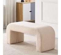 Banc rembourré Sherpa pelucheux, tabouret de lit moderne, siège de coiffeuse élégant pour salon, chambre à coucher, entrée - Petit meuble d'accent beige