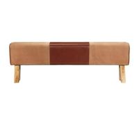 Banc Saut De Cheval 160 Cm Marron Cuir Véritable Et Bois Acacia | Assise rembourrée,piètement bois massif,toile cuir résistant,style vintage,entrée salon chambre