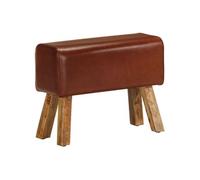 Vidaxl Banc Saut De Cheval 58cm Marron Cuir Véritable Et Bois Manguier Multicolore