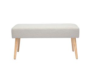 Banc scandinave capitonné en tissu effet laine bou blanc et bois clair L96 cm GUESTA