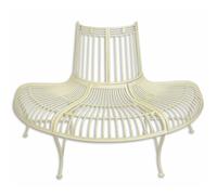 Banc Semi-Circulaire Tour D'arbre Demi-Lune Banquette De Parc En Fer Patiné Blanc 69x86x134cm