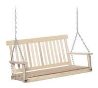 Outsunny Banc suspendu 2 places balançoire de jardin à suspendre, dossier et assise à lattes en bois, balancelle charge jusqu'à 200 kg, balançoire d'extérieur de porche, balcon, terrasse, bois naturel