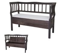 Banc T207, Banc coffre de rangement, compartiment de rangement coussin bois 119cm gris-brun, shabby