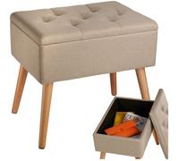 Banc - TECTAKE - Banc coffre avec coffre de rangement RANYA en bois de hêtre et tissu 51 x 37,5 x 45,5 cm - Sable