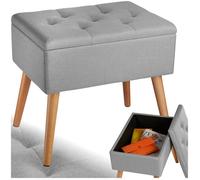 BANC - TECTAKE - Banc Coffre de Rangement RANYA 51 cm x 375 cm x 455 cm Bois de Hêtre Tissu - Gris clair