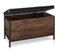 Banc - TECTAKE - Banquette coffre CALICO matelassé en bois et cuir synthétique, style industriel, 81,5 x 41,5 x 50,5 cm - Bois foncé