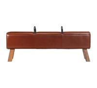 Banc Turnbock vintage avec poignées en cuir de chèvre véritable et bois | Style rétro, assise rembourrée épaisse, pieds en acier, hauteur 46 cm, à monter soi-même