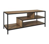 Banc TV en métal noir et plateaux aspect bois - EDDY
